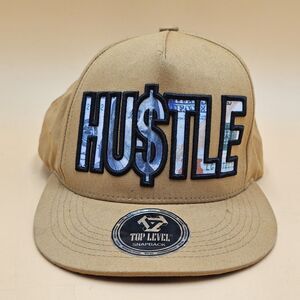Top Level HUSTLE Money Sign Snapback Khaki/Tan Flatbill Hat